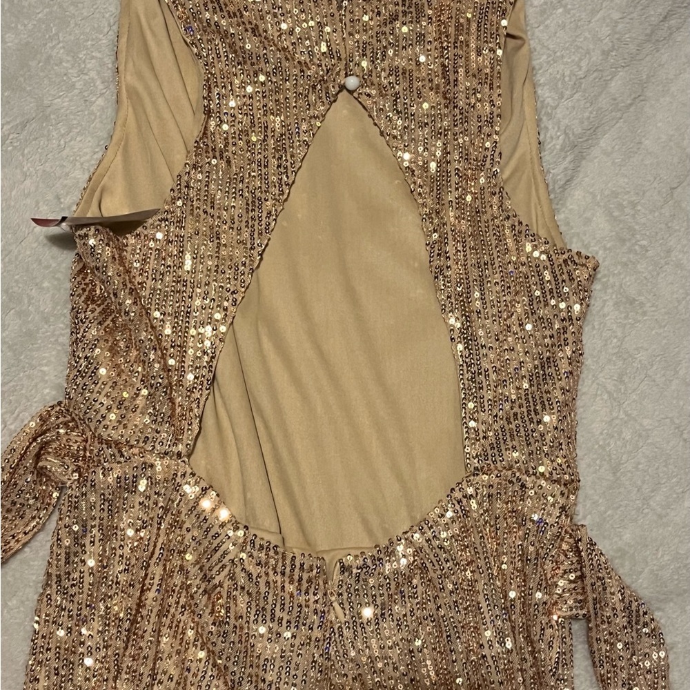 Ladies lined Jumpsuit Bronze color flare legs w/ tie sash - Picture 10 of 15